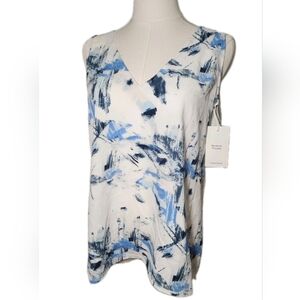 Nordstrom Sleeveless Top Blouse Retro Print Casual V-Neck Office Shirt Size M